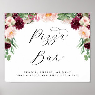 Poster Adore Floral Pizza Buffet Sinal de Casamento