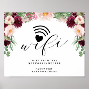 Poster Adore Sinal De Casamento De Senha E Rede Wifi Flor