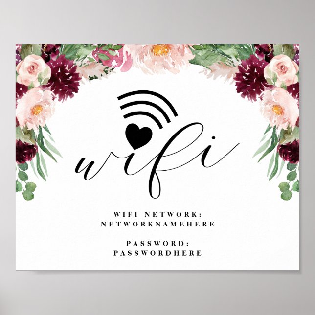 Poster Adore Sinal De Casamento De Senha E Rede Wifi Flor (Frente)