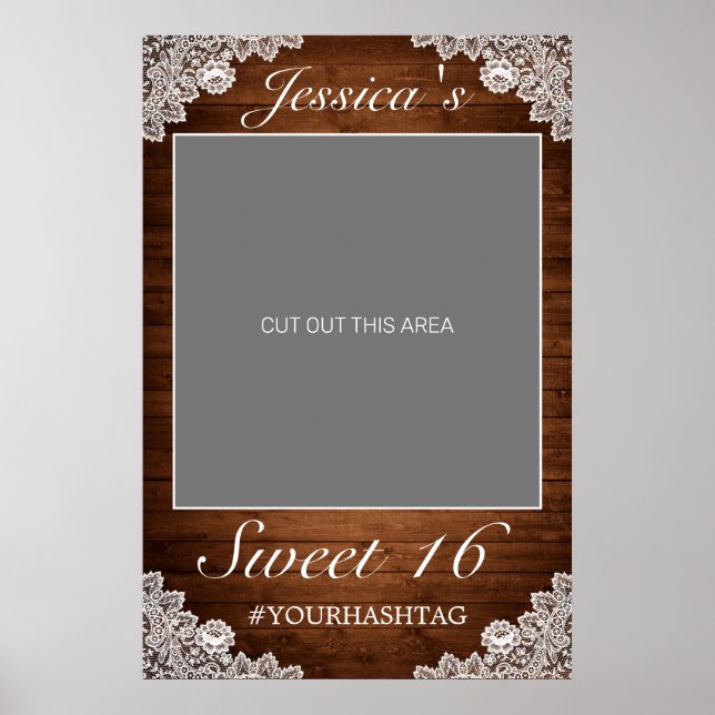 Poster Adorno de Foto Rustic Wood & White Lace Sweet 16 (Frente)