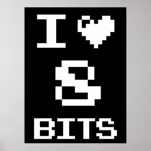 Poster Adoro 8 bits, design de geek de jogador