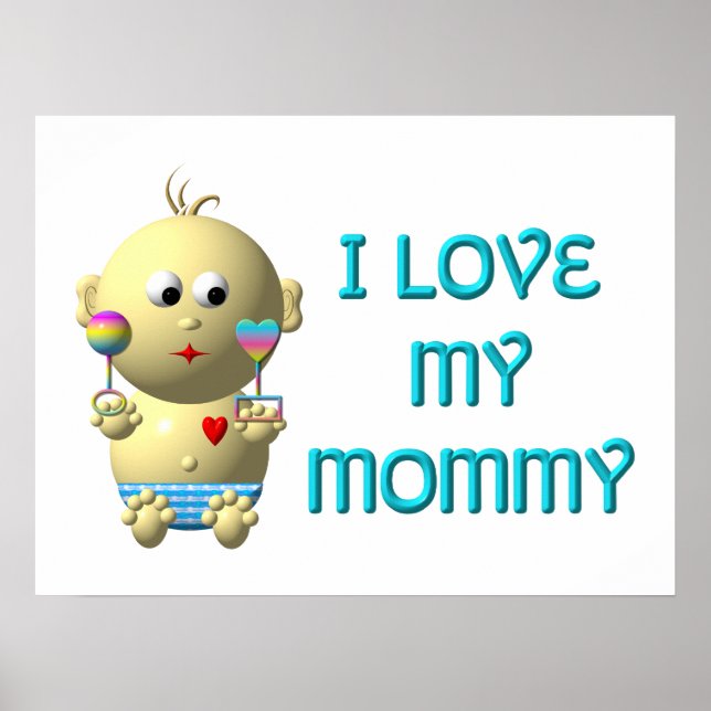 Póster Adoro a minha mamãe a saltar o bebê com o coração  (Frente)