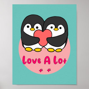 Poster Adoro muito pinguins bonitinhos Kawaii segurando c