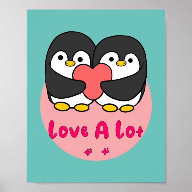Poster Adoro muito pinguins bonitinhos Kawaii segurando c (Frente)