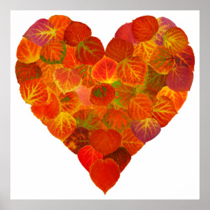 Póster Adoro o outono, sutil, vermelho aspen, coração 1
