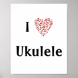 Poster Adoro Ukulele Red Heart of Music Notes
