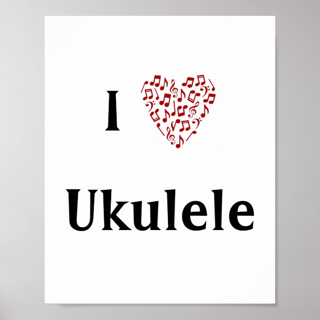 Poster Adoro Ukulele Red Heart of Music Notes (Frente)