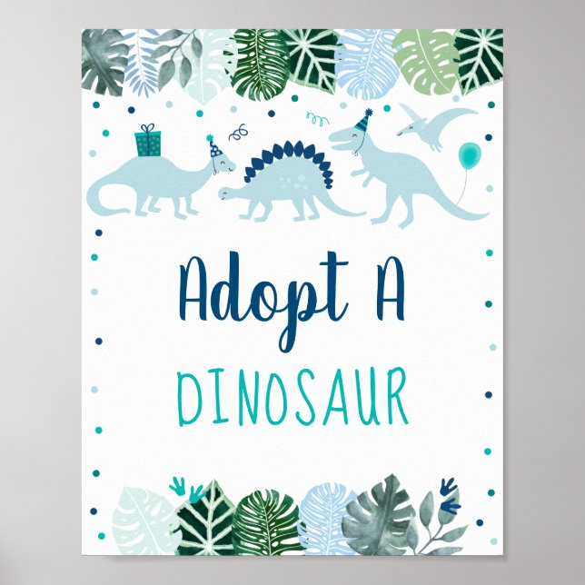 Poster Adotar Um Sinal De Aniversário De Dinossauro Sinal (Frente)