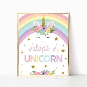 Poster Adotar Um Sinal De Festa de aniversário Do Unicorn