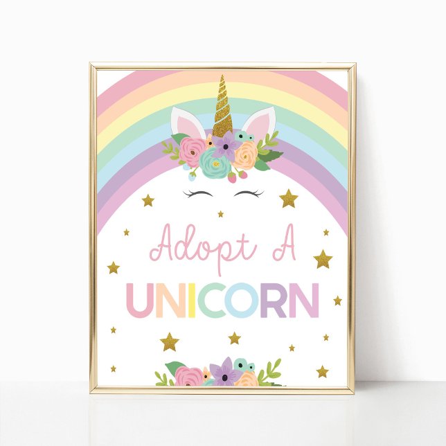 Poster Adotar Um Sinal De Festa de aniversário Do Unicorn (Criador carregado)