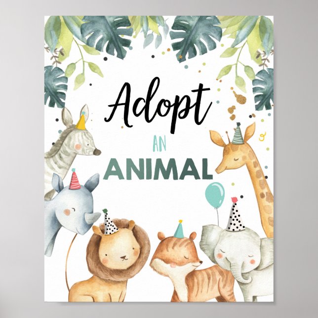 Poster Adotar um Sinal de Mesa de Aniversário para Animai (Frente)