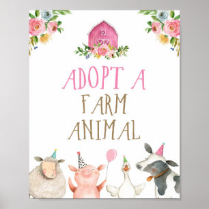 Poster Adotar uma Fazenda Animal Barn Girl Aniversário