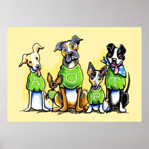 Poster Adote cães que do abrigo as camisetas verdes