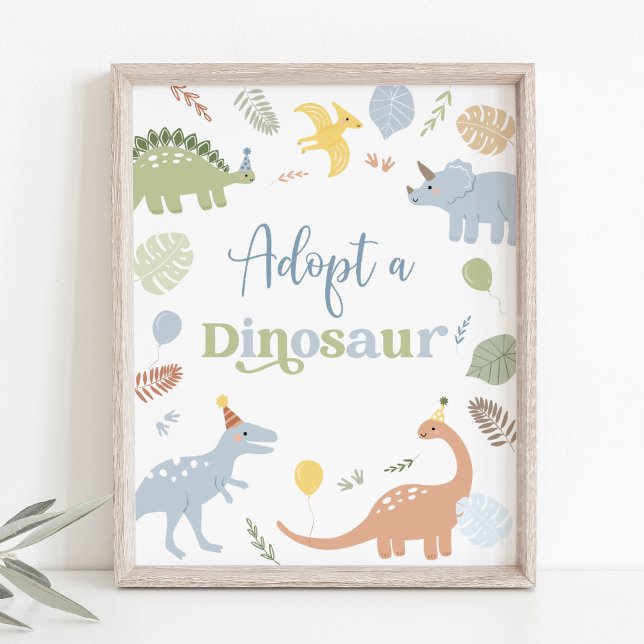 Poster Adote Um Boho Azul Dinossauro Aniversário (Stomp, chomp, and roar! Adorable boho dinosaur birthday theme 🦖🎈)