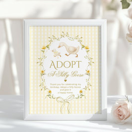 Poster Adote um ganso bobo de 1º aniversário Xadrez amare