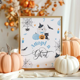 Poster Adote uma festa de aniversário azul de Halloween d