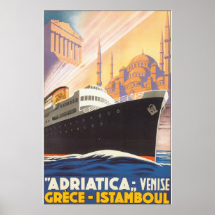 Póster Adriatica Venise Grece Istamboul Viagens vintage P