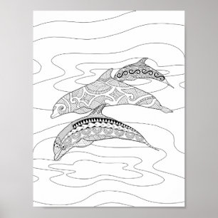 Poster adulto da coloração de três golfinhos