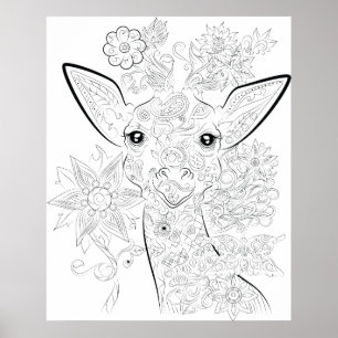 poster adulto da coloração do desenho do girafa
