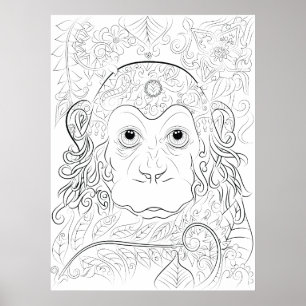 Poster adulto da coloração do macaco da selva