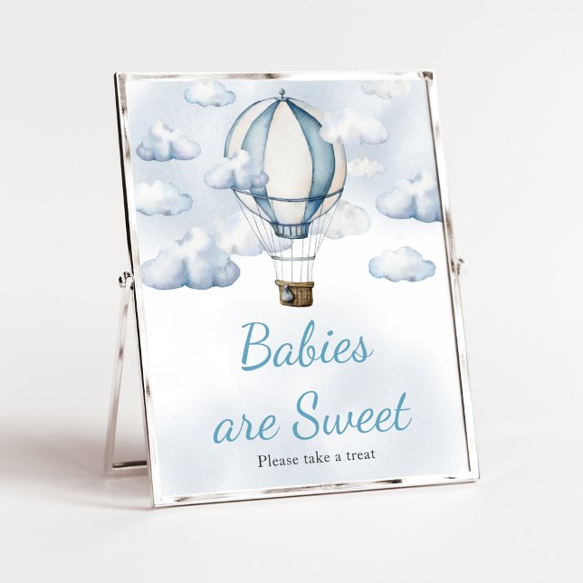 Poster Adventure Aguarda Bebês Balões de Ar Quente são Do (Adventure Awaits Baby Shower Babies are Sweet Sign)