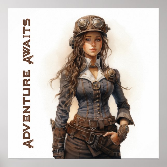 Poster Adventure Aguarda Steampunk Young Woman (Frente)