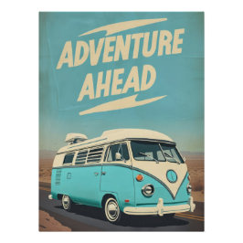 Póster "Adventure Ahead" Vintage VW Bus Road Trip Poster