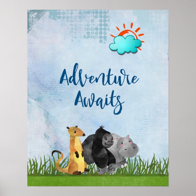 Poster Adventure Awaits - Gorilla Hippo e Meerkat (Frente)