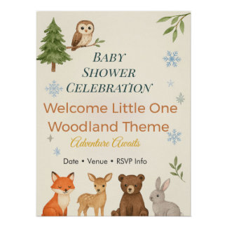 Póster Adventure Awaits Invitation Woodland Baby Shower 