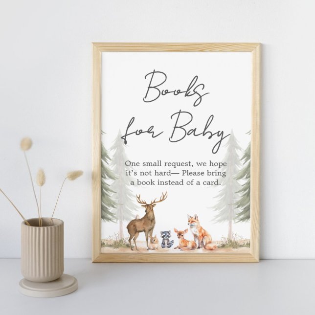 Poster Adventure Begin Chá de fraldas Books para Sinaliza (Let the Adventure Begin Woodland Baby Shower Books for Baby Sign)