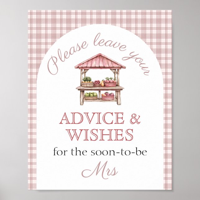 Poster Advice Wishes Pink Country market Bridal Shower (Frente)