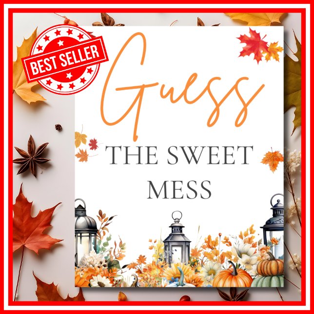 Poster ADVINHE O DOCE CAOS Jogo para Chá de Bebê Little P (GUESS THE SWEET MESS A Little Pumpkin is on the Way Fall Autumn Baby Shower Game)