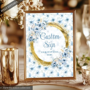 Poster Aerial Boho Azul Claro Casamento Dourado 8x10
