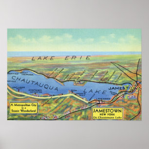 Póster Aerial Map of Lake and Surrounding Towns