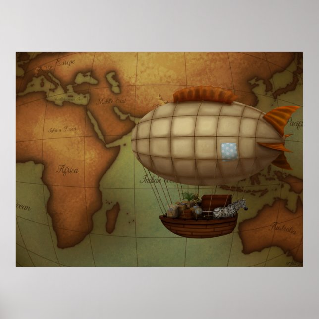 Poster Aeródromo em Expedição sobre o Mapa do Hemisfério  (Frente)