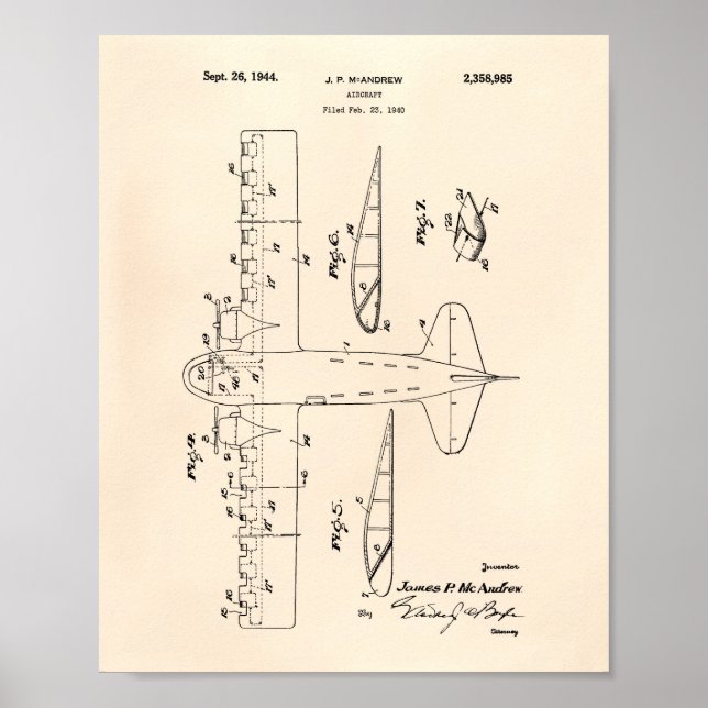 Poster Aeronave 1944 Arte Patente Antiga Peper (Frente)