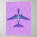 Poster Aeronave Art Deco, Cinzas violeta roxa e prata<br><div class="desc">Impressão em uma Arte Deco inspirou o conceito de um plano futurista,  em um gradiente de lilás ao roxo violeta profundo,  com bandas de cinza/cinza prateada,  em um lilac pastel e orquídea,  fundo Deco</div>