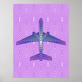 Poster Aeronave Art Deco, Cinzas violeta roxa e prata