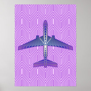 Poster Aeronave Art Deco, Cinzas violetas roxas e pratead
