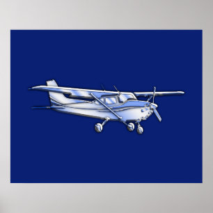 Poster Aeronave Chrome Cessna Silhouette Voando de Azul