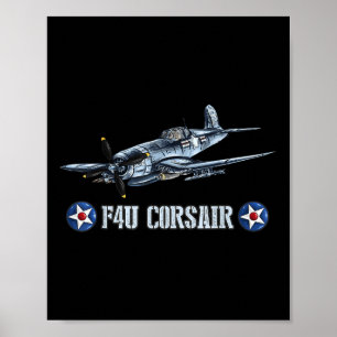 Poster Aeronave de guerra militar Wwii F4u Cor da Segunda