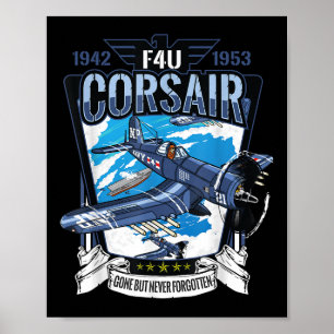Poster Aeronave militar de guerra americana F4u da Segund