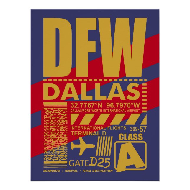 Póster Aeroporto de DFW Dallas (Frente)