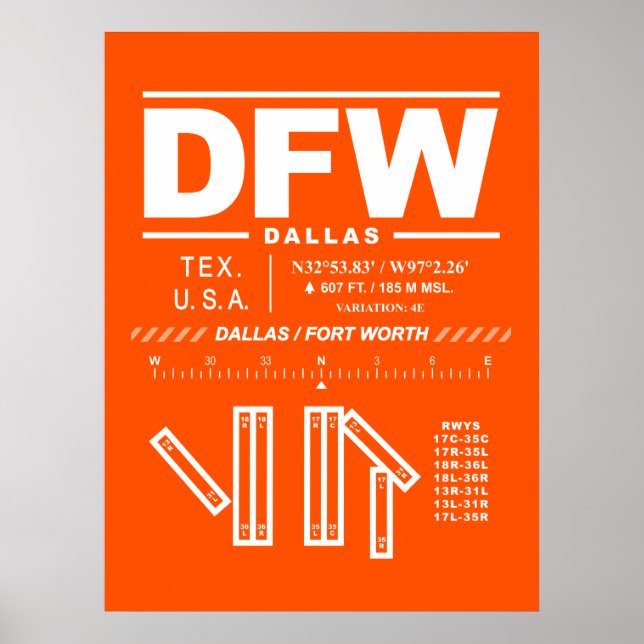 Poster Aeroporto Internacional de Dallas Fort Worth DFW (Frente)