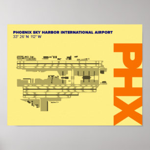 Póster Aeroporto Phoenix (PHX) Diagrama do Aeroporto Post