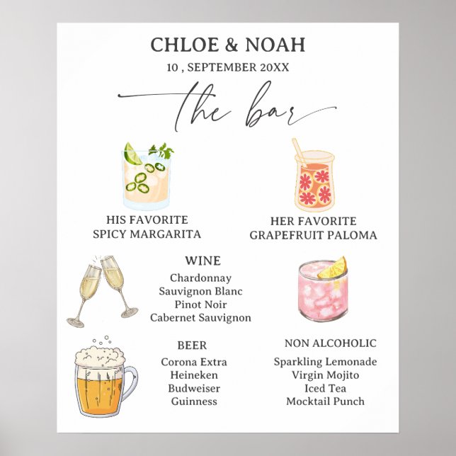 Poster Aesthetic Wedding Bar Menu (Frente)