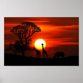 Póster Afafricano Safari Sunset Animal Silhouettes