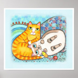 Poster Afago do gato malhado carnudo & do gato Siamese