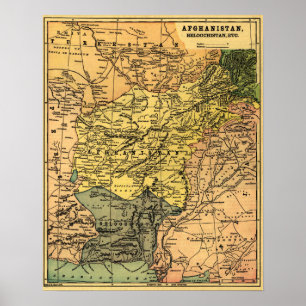 Póster Afeganistão e mapa circunvizinho dos países