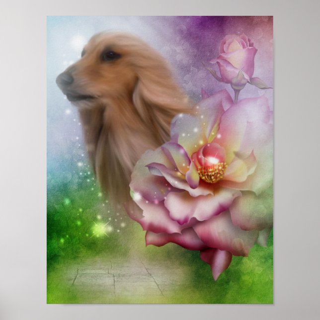Póster Afegão de Hound Flowers de Arte Canina (Frente)